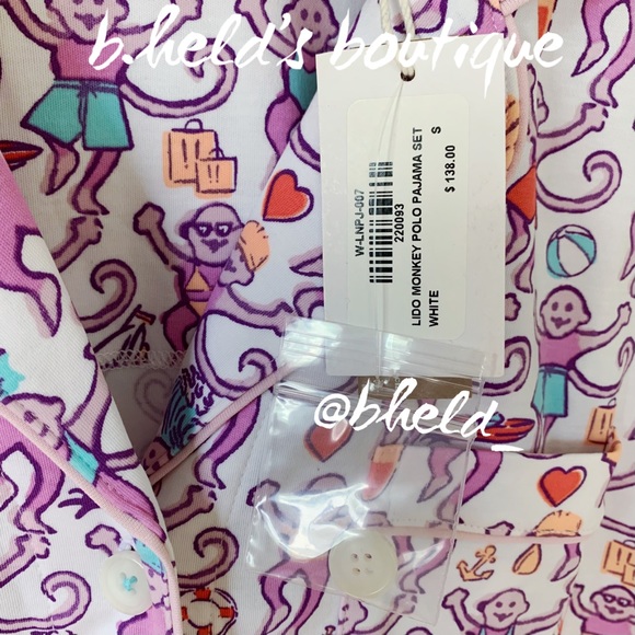 Roller Rabbit Lido Monkey Polo Pajamas in White Monkey Size Small S New NWT - Picture 6 of 17